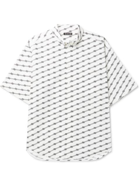 BALENCIAGA Oversized Button-Down Collar Logo-Print Cotton-Poplin Shirt
