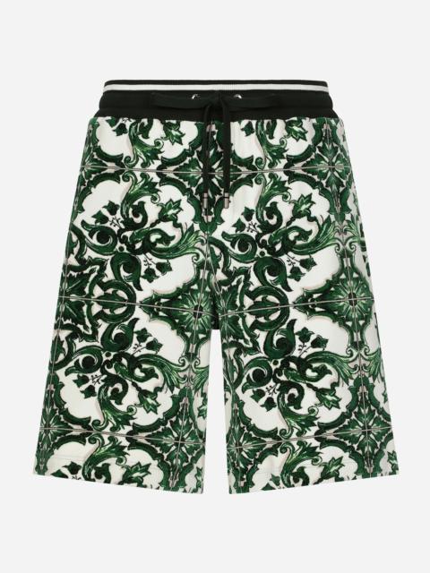 Dolce & Gabbana Chenille jogging shorts with majolica print