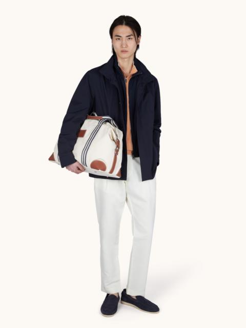 Paul & Shark HALF‑ZIP SWEATER IN COTTON AND SILK WITH AQUALEATHER SUEDE DETAILS