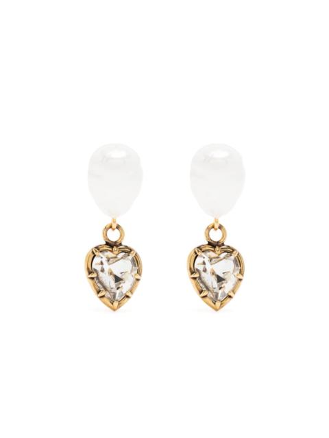 heart-motif embellished drop earrings