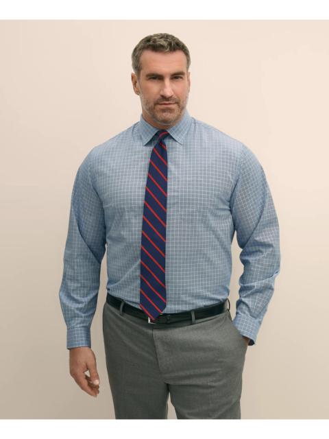 Brooks Brothers Big & Tall Stretch Cotton Broadcloth Non-Iron Ainsley Collar Windowpane, Dress Shirt