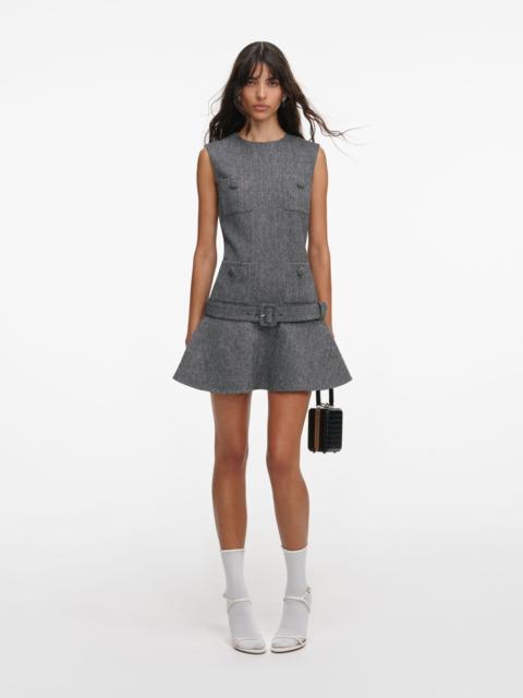 self-portrait Grey Herringbone Flared Mini Dress