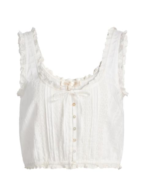 LoveShackFancy Women's Blyss Lace-Trim Cotton Crop Top - Optic White