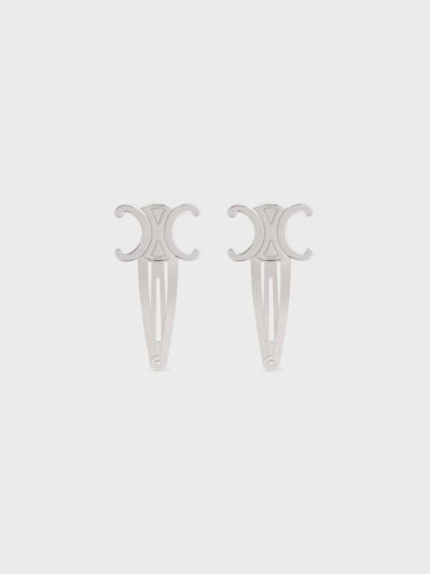 CELINE Triomphe Set of 2 Snap Hair Clip in Brass with Rhodium Finish and Steel