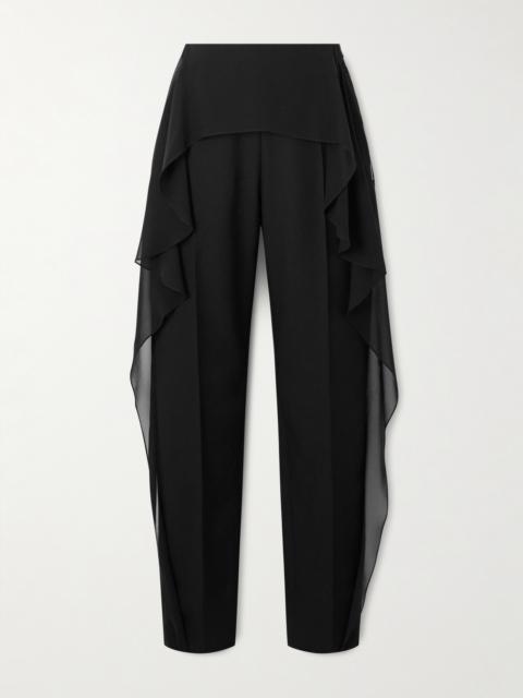 Lanvin Layered Wool-twill And Ruffled Silk-chiffon Slim-leg Pants