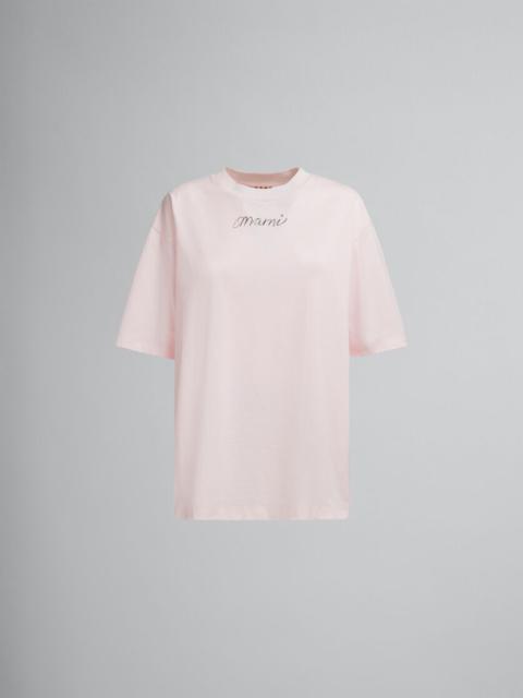 Marni PINK ORGANIC COTTON BOXY T-SHIRT WITH REPEATED LOGO