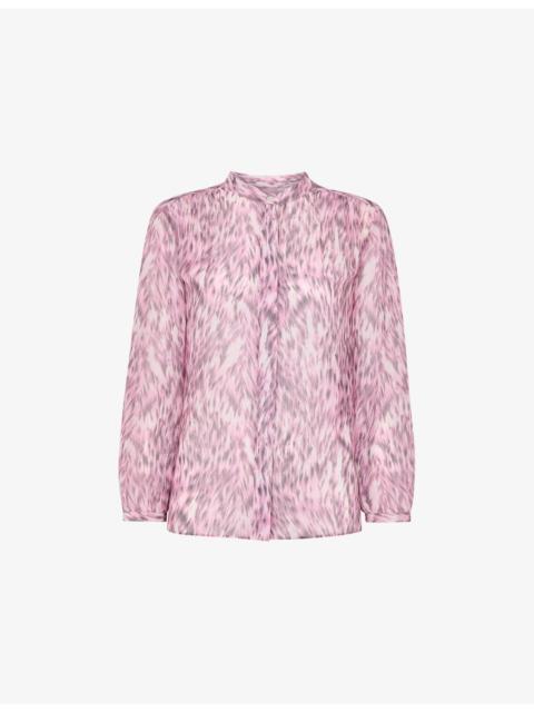 WHISTLES Leopard-Print Long-Sleeve Pleated Woven Shirt