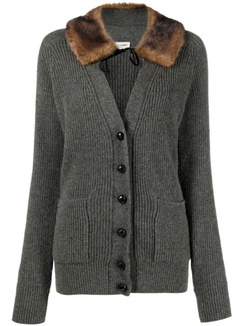 SAINT LAURENT shearling-trim ribbed cardi-coat