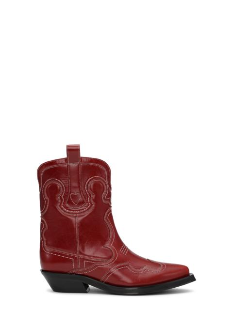 GANNI RED LOW SHAFT EMBROIDERED WESTERN BOOTS