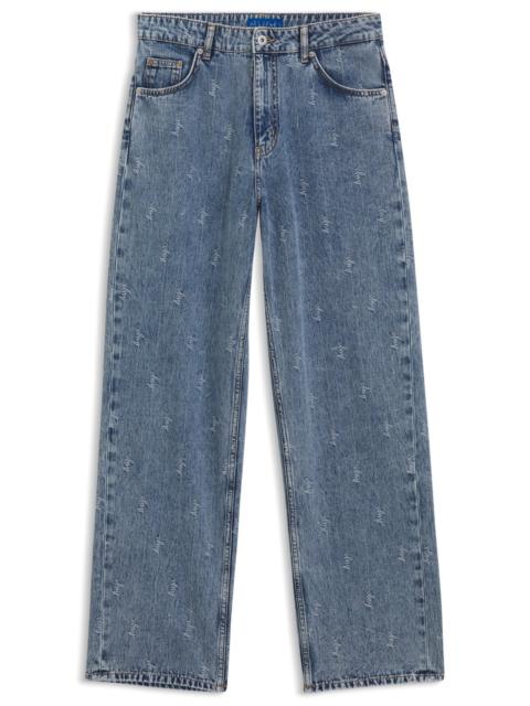 HUGO WIDE-LEG LOOSE-FIT JEANS IN LOGO-JACQUARD DENIM