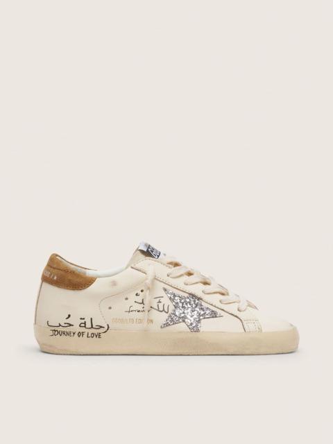 Golden Goose Women’s Super-Star in nappa with silver glitter star and all-over lettering