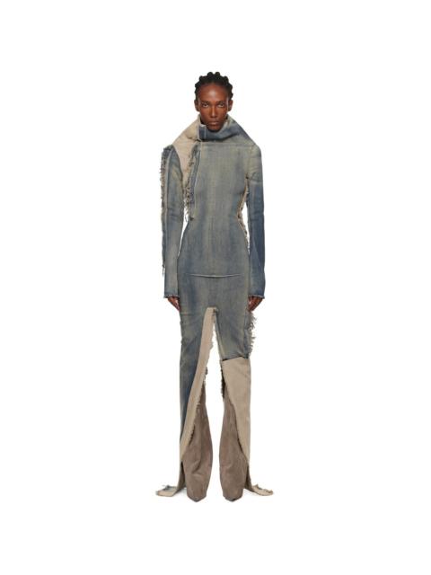 Rick Owens Blue & Beige Concordians Etna Denim Maxi Dress