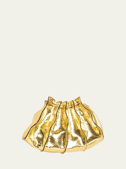 ULLA JOHNSON Adria Mini Pleated Wave Metallic Snake-Print Crossbody Bag