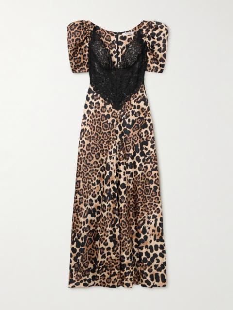 RODARTE Lace-trimmed Leopard-print Silk-charmeuse Maxi Dress