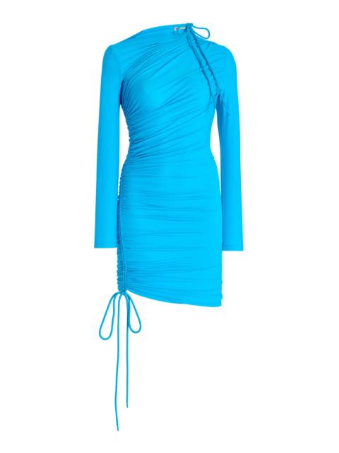 BALENCIAGA Gathered Asymmetric Mini Dress blue