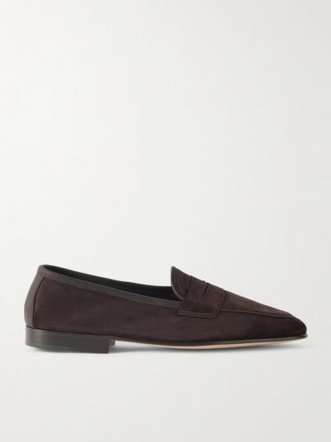 EDWARD GREEN Polperro Leather-Trimmed Suede Penny Loafers