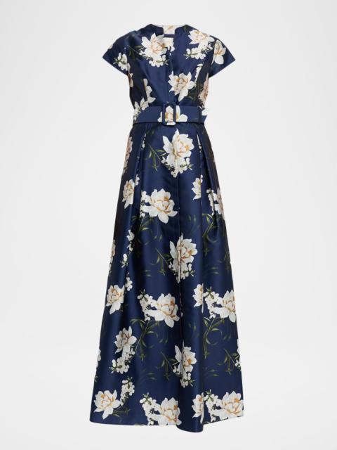 SACHIN & BABI Marta Pleated Floral-Print Mikado Gown