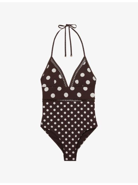 REISS Ray Polka-Dot Halterneck Swimsuit
