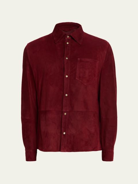 Brunello Cucinelli Men's Leather Snap-Front Shirt with Pocket
