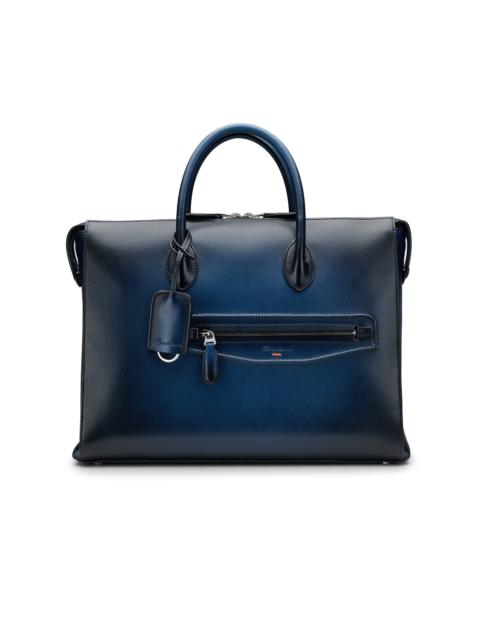 Santoni Blue leather laptop bag