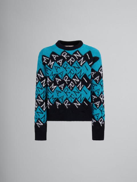 BLUE AND BLACK WOOL MARNI BLOCK JUMPER