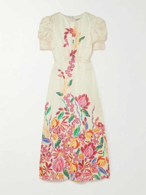 SALONI Bianca Printed Silk-jacquard Midi Dress