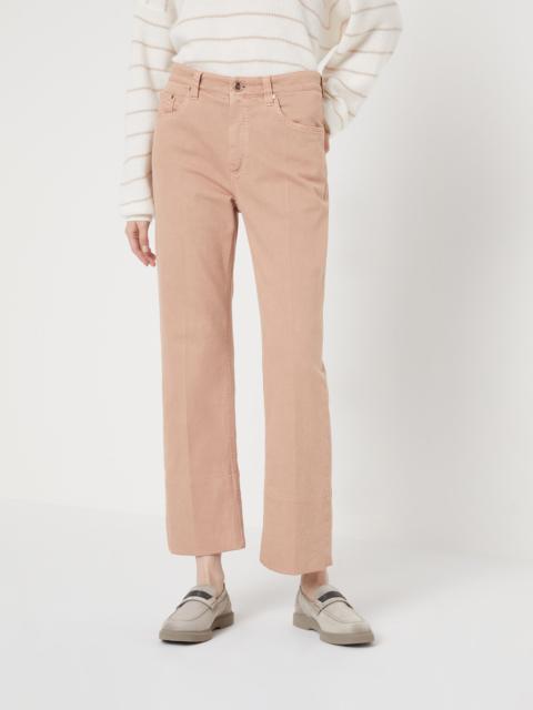 Brunello Cucinelli Garment-dyed kick flare trousers in comfort soft denim with shiny tab