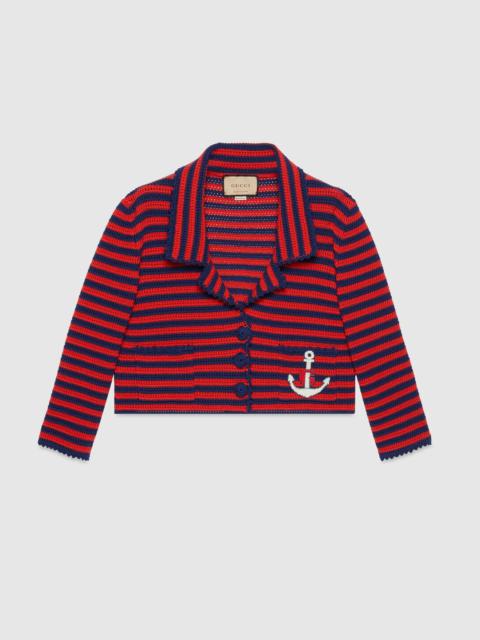GUCCI Striped crochet cotton jacket