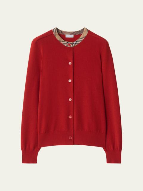 Burberry Margot Check-Trim Crewneck Cardigan