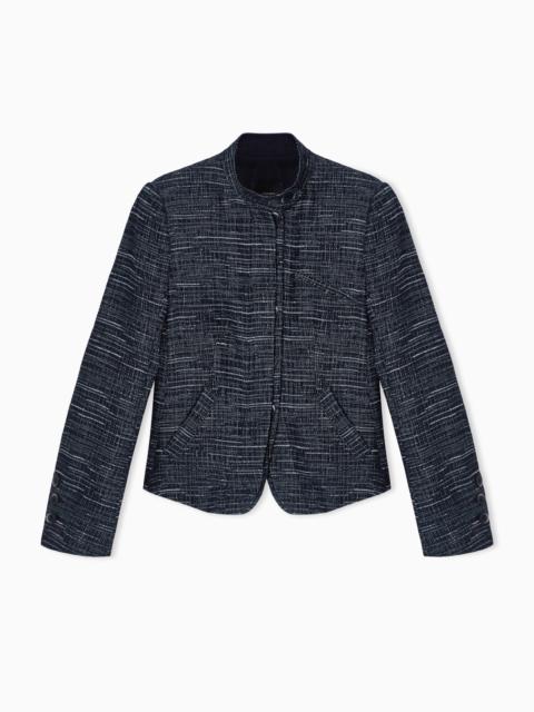EMPORIO ARMANI GURU COLLAR JACKET IN DENIM-EFFECT TWEED