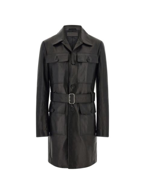 belted leather coat