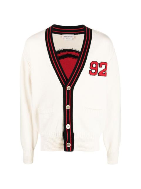 number-patch cotton-wool cardigan
