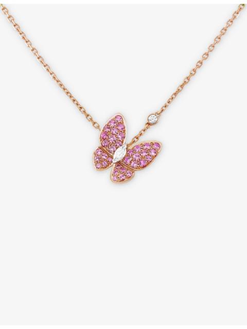 Van Cleef & Arpels Two Butterfly 18ct Rose Gold and Rhodium-Plated 18ct White Gold, Pink Sapphire and Diamond Pendant N
