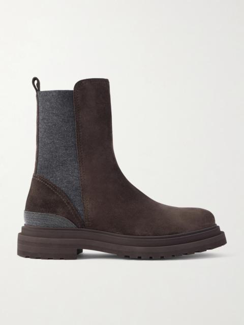 Brunello Cucinelli Bead-embellished Suede Chelsea Boots