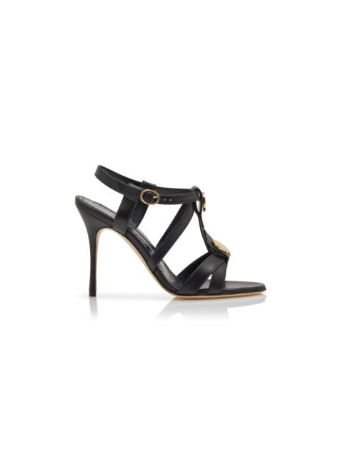 Manolo Blahnik Black Nappa Leather T-Bar Sandals