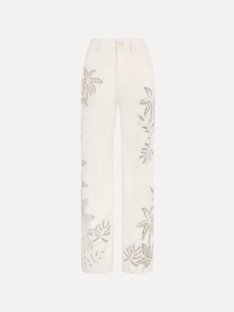 Oscar de la Renta PALM LEAVES CUTOUT DENIM PANT