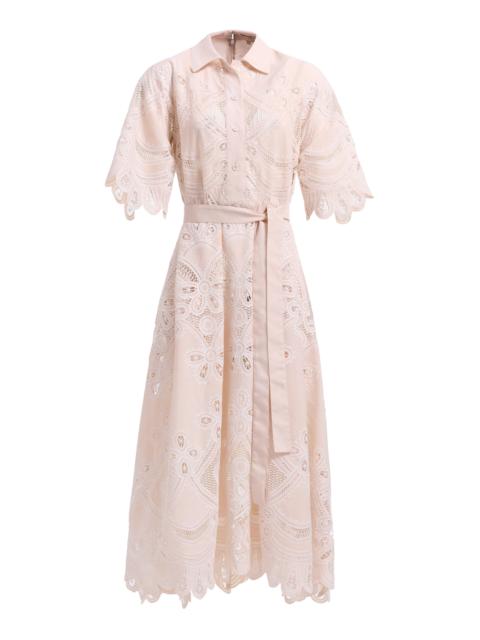ELIE SAAB Embroidered Cotton Midi Dress neutral