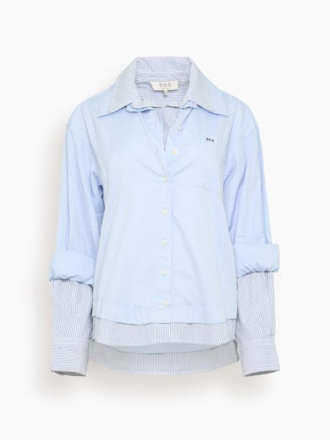 Sea Zayna Double Layer Button Down in Blue