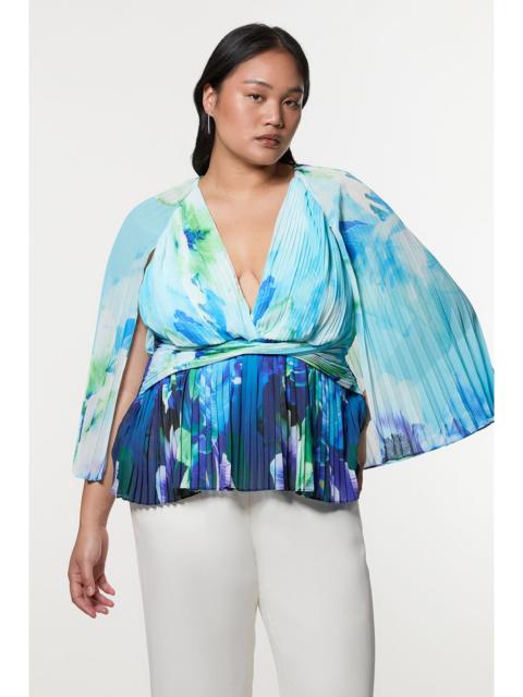 KAREN MILLEN Plus Size Ombre Floral Soft Pleated Woven Blouse With Cape
