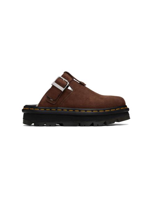 Dr. Martens Brown Zebzag Suede Slingback Platform Mules