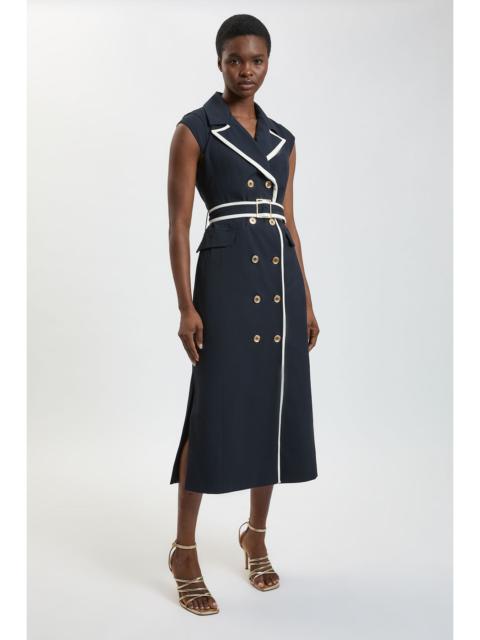 KAREN MILLEN Compact Stretch Double Breasted Belted Tipped Tailored Midi Dress