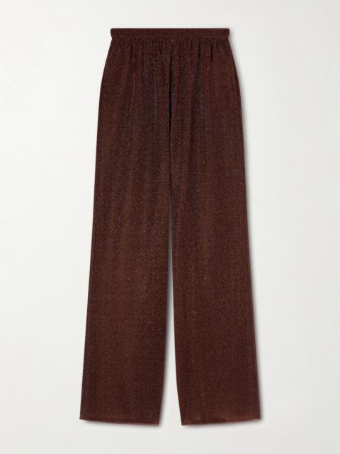 Oséree Lumière Metallic Stretch-knit Wide-leg Pants