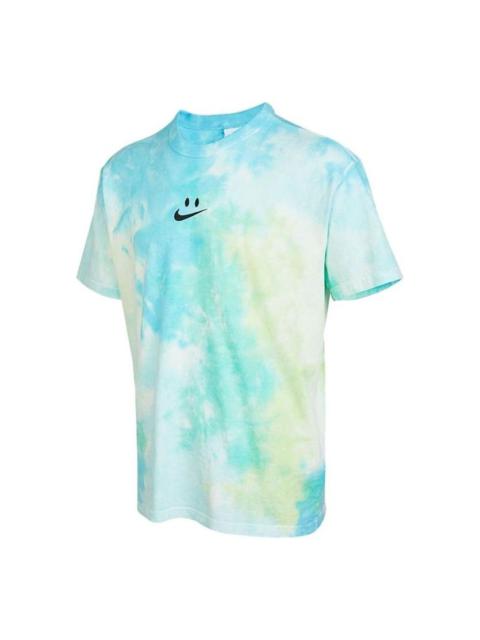 Nike Men's Nike Sportswear Tie Dye Smiling Face Printing Loose Short Sleeve Light Mint Green T-Shirt DX78