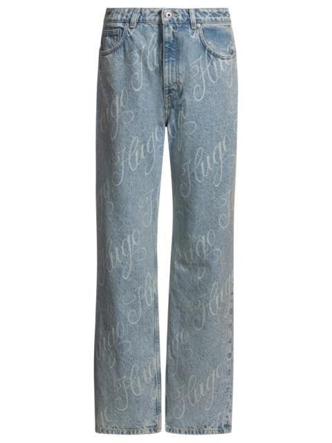 HUGO STRAIGHT-FIT JEANS IN BLUE DENIM WITH PRINTED LOGOS