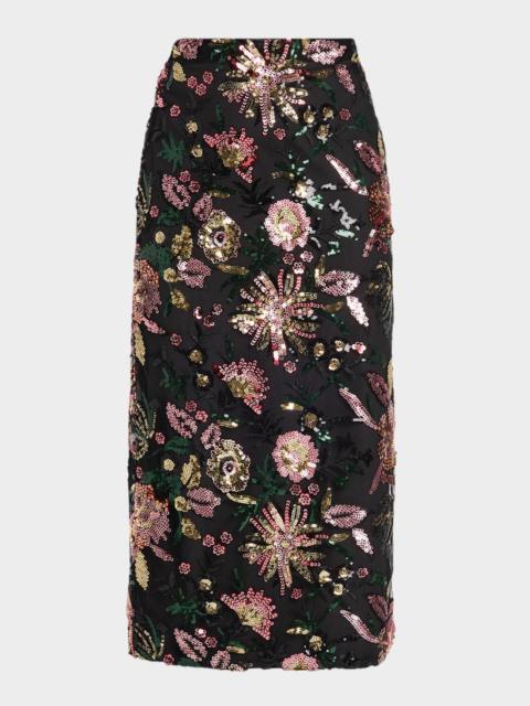RAMY BROOK Timothy Floral Sequined Midi Skirt