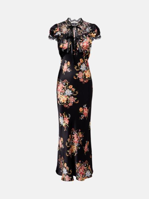 RODARTE Floral lace-trimmed silk midi dress
