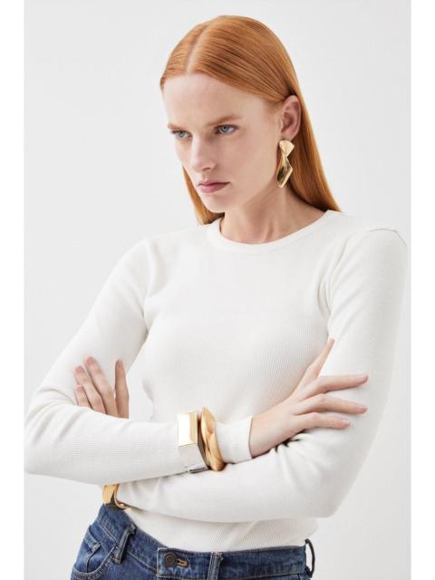 KAREN MILLEN Compact Jersey Long Sleeve Ribbed Top