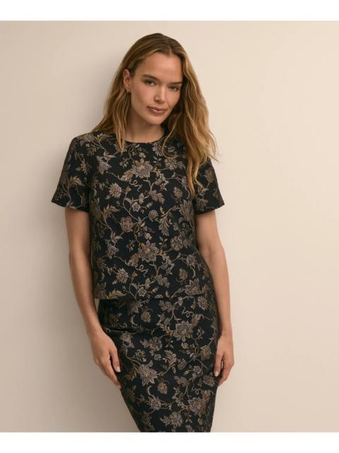 Brooks Brothers Shimmer-Brocade Short-Sleeve Top