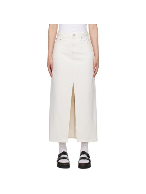 White Ankle Column Denim Midi Skirt