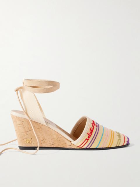 Valentino La Cruisette 75 Tasseled Embroidered Canvas Wedge Sandals